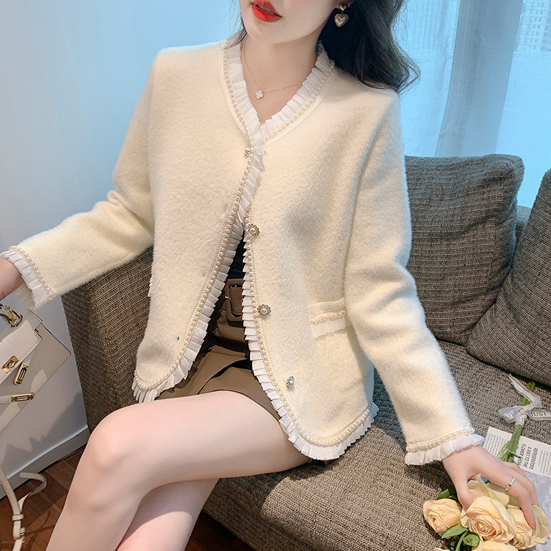 Chaqueta francesa de viento fragante para mujeres otoño y invierno 2024 nueva moda de punto cardigan de agua chaqueta de abrigo