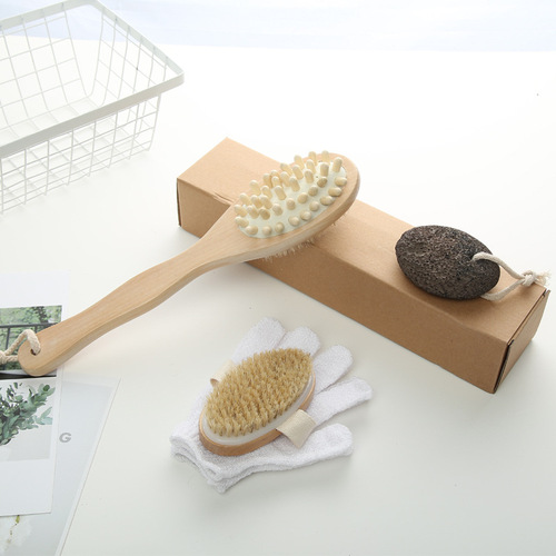 Promotional business gift set, pumice stone bath brush, bathing gloves combination gift box, double-sided brush 5-piece set