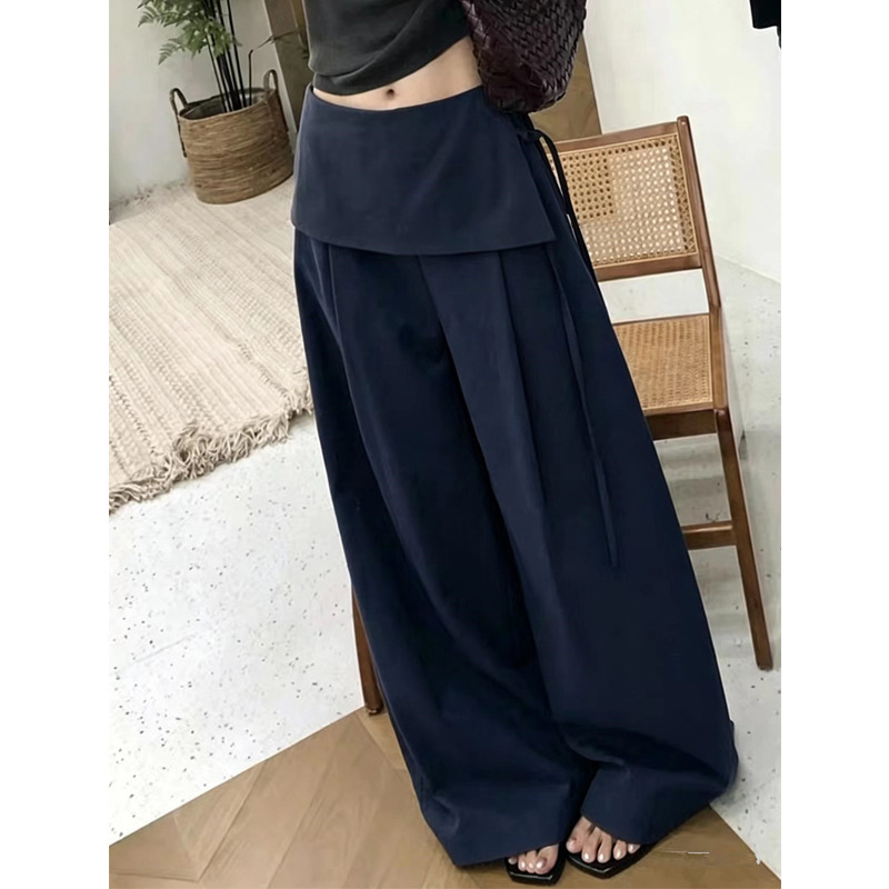 Korean-Style Design Fake Two-Piece Casual Skirt Pants for Women 2026 New Spring and Summer High-Waisted Slimming Drape Straight Pants