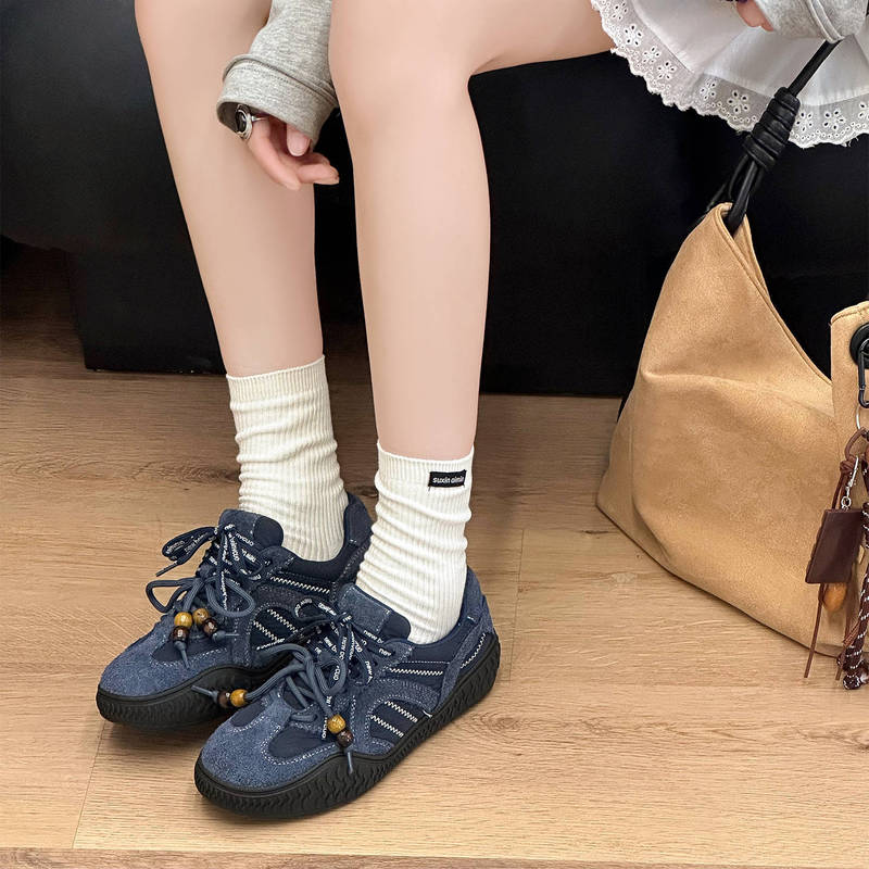 美拉德风复古德训鞋女2025新款牛反绒厚底休闲运动板鞋时尚单鞋|undefined