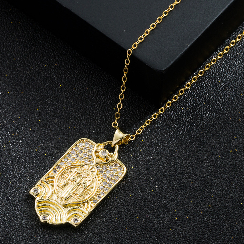 Fashion Oval Rectangle Alloy Copper Pendant Necklace Inlay Zircon Copper Necklaces display picture 5