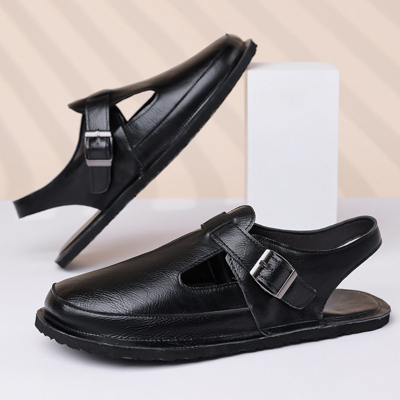 Dép sandal nam bít mũi kiểu La Mã cỡ lớn chống trượt, đế cao su, thoáng khí — Màu nâu, màu đen