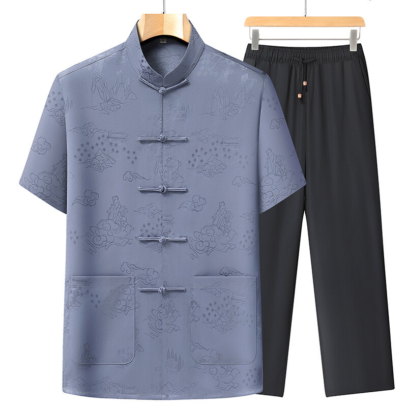 唐装男春夏装外套中国风男女同款薄款短袖中老年汉服衣服情侣上衣