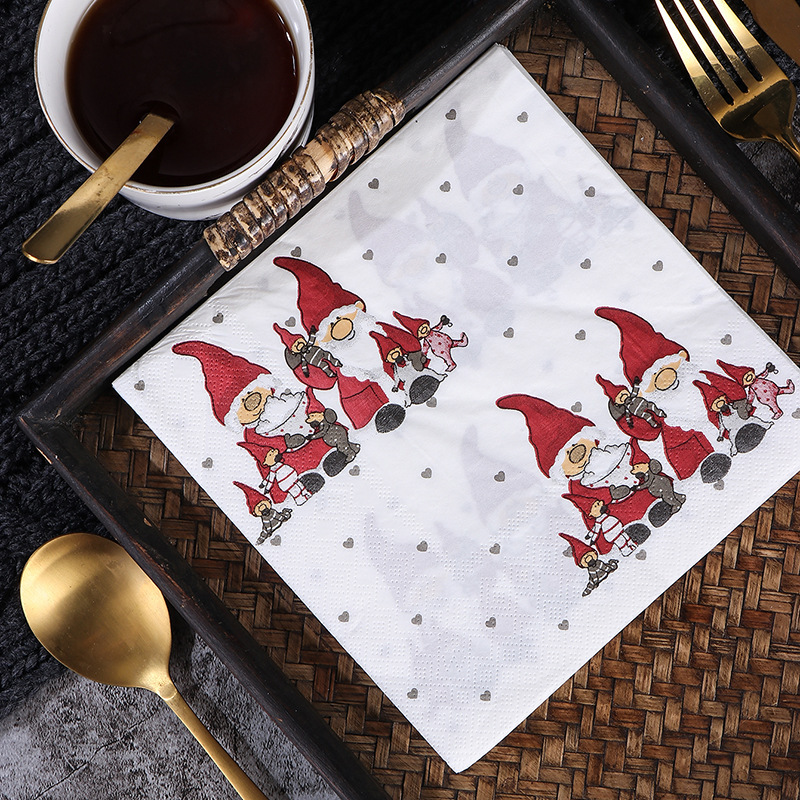 Santa Claus Party Atmosphere Decoration Square Tissue Paper Manufacturer Wholesale Printed Tissue Paper Cross-Border Foreign Trade Napkins Toilet Paper