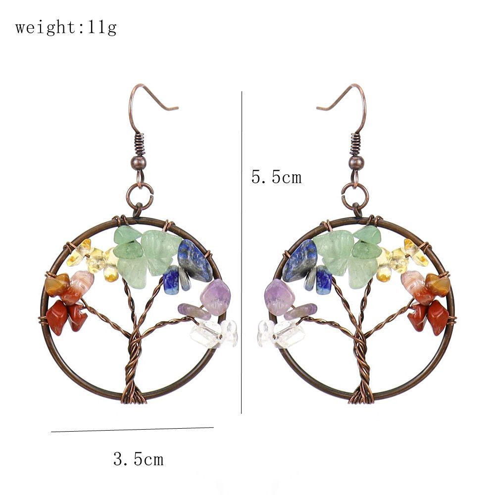 1 Pair Ethnic Style Pastoral Tree Hollow Out Natural Stone Copper Drop Earrings display picture 1