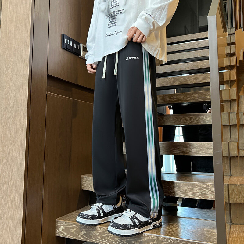 Ice Silk Pants Men's Summer Thin Loose Straight Striped Casual Pants Men's Long Pants Youth Quick-Drying Sports Pants