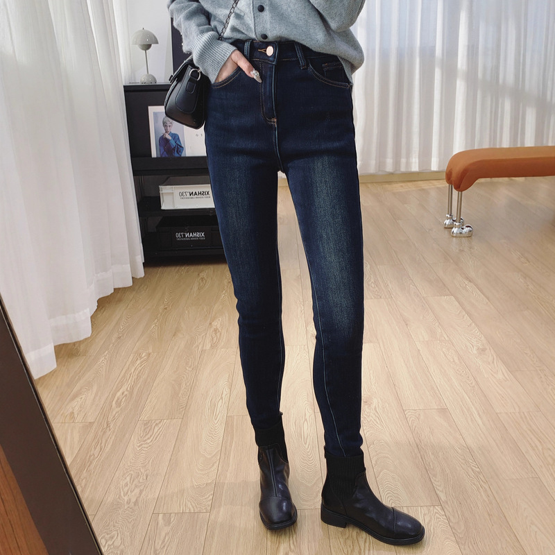 Pair with Boots and Skinny Pants! High-Waisted Slimming Thickened Fleece-Lined Skinny Jeans for Women, Pencil Pants for Autumn and Winter G120511