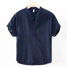 U 47122 Solid stand collar linen men's casual shirt ��ɫ����
