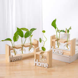 简约创意玻璃瓶木架 水培花瓶绿萝植物收纳架 桌面容器装饰品摆件