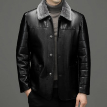 皮衣中年男士爸爸装冬皮毛一体海宁绵羊皮真皮外套中长款休闲加厚