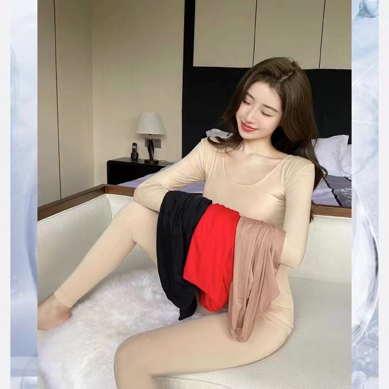 Black technology invisible thermal hyaluronic acid oxygen skin care clothing base layer comfortable slimming skin-friendly smooth set for warmth