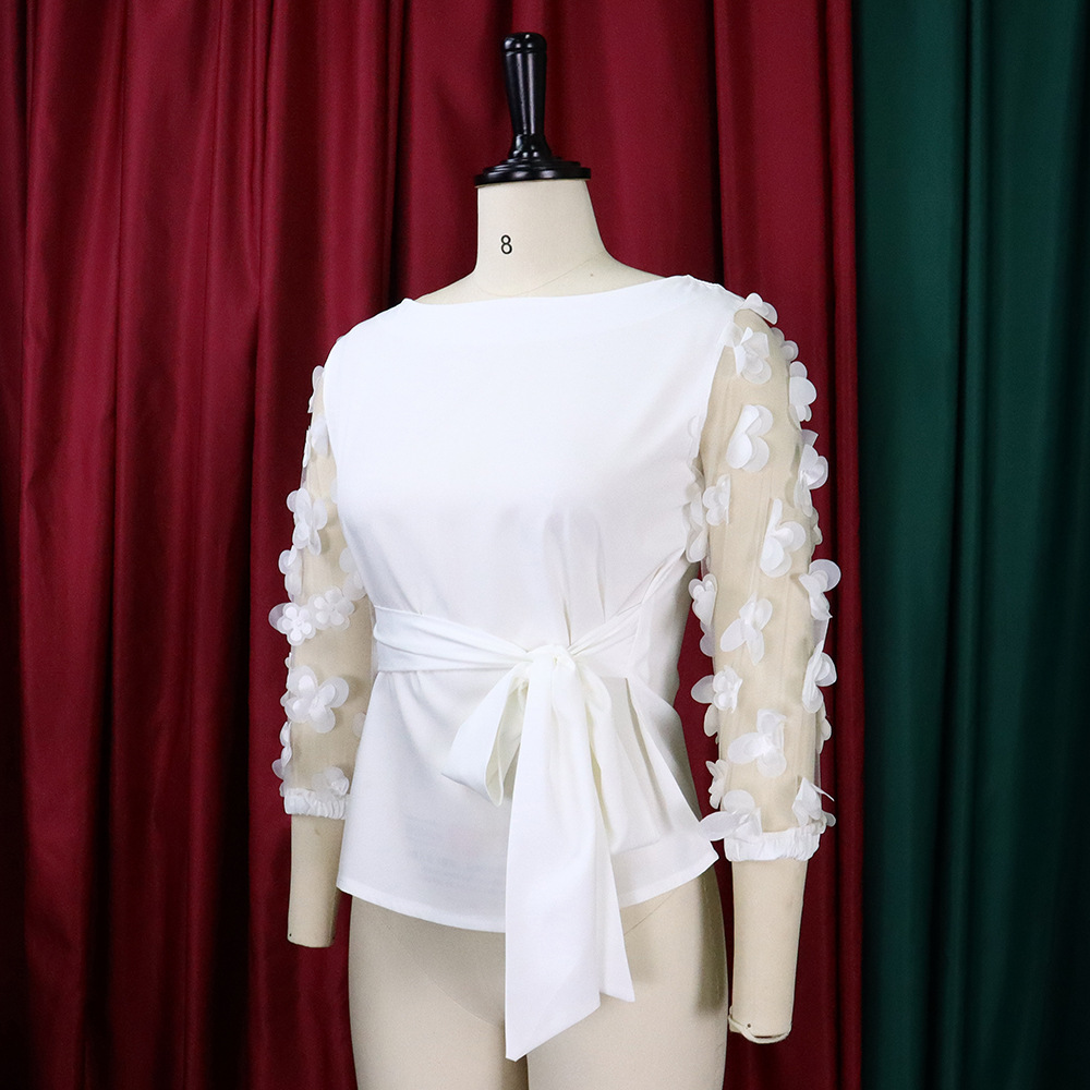 امرأة قميص شيفون 3/4 طول الأكمام البلوزات خليط موضة اللون الصامد display picture 8
