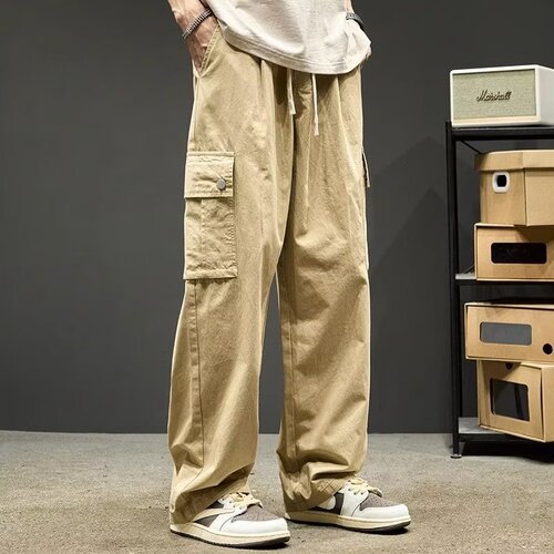 Summer thin quick-drying casual pants for men and women's fashion brand high-street handsome loose straight multi-pocket functional overalls