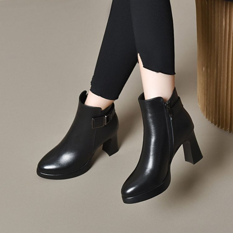Foreign Trade Cross-Border High-Heeled British-Style Fleece-Lined Short Boots for Women, 2025 New Model, Chunky Heel, Waterproof Platform, Thick-Soled Martin Boots Foreign Trade Cross-Border High-Heeled British-Style Fleece-Lined Short Boots for Women, 2025 New Model, Chunky Heel, Waterproof Platform, Thick-Soled Martin Boots