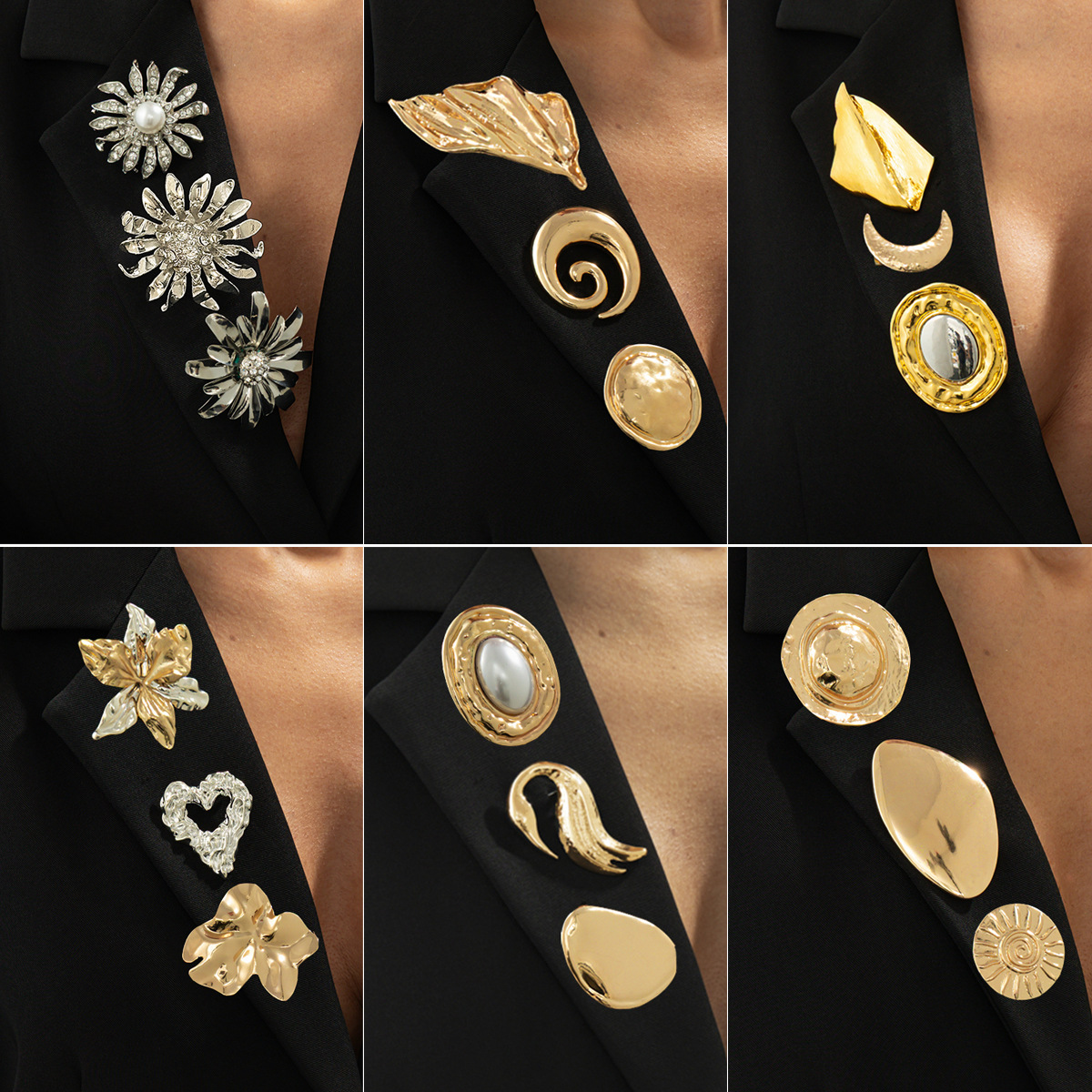 European and American Cross-Border Flower Imitation Pearl Brooch for Women, Personalized Ins Liquid Geometric Mirror Pin, Multi-Functional Clothing Accessories