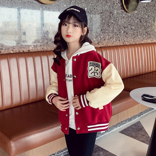 Girls' coats autumn  new spring and autumn girls' fashionable cardigan jackets medium and large children's clothing baseball uniform tops trendy