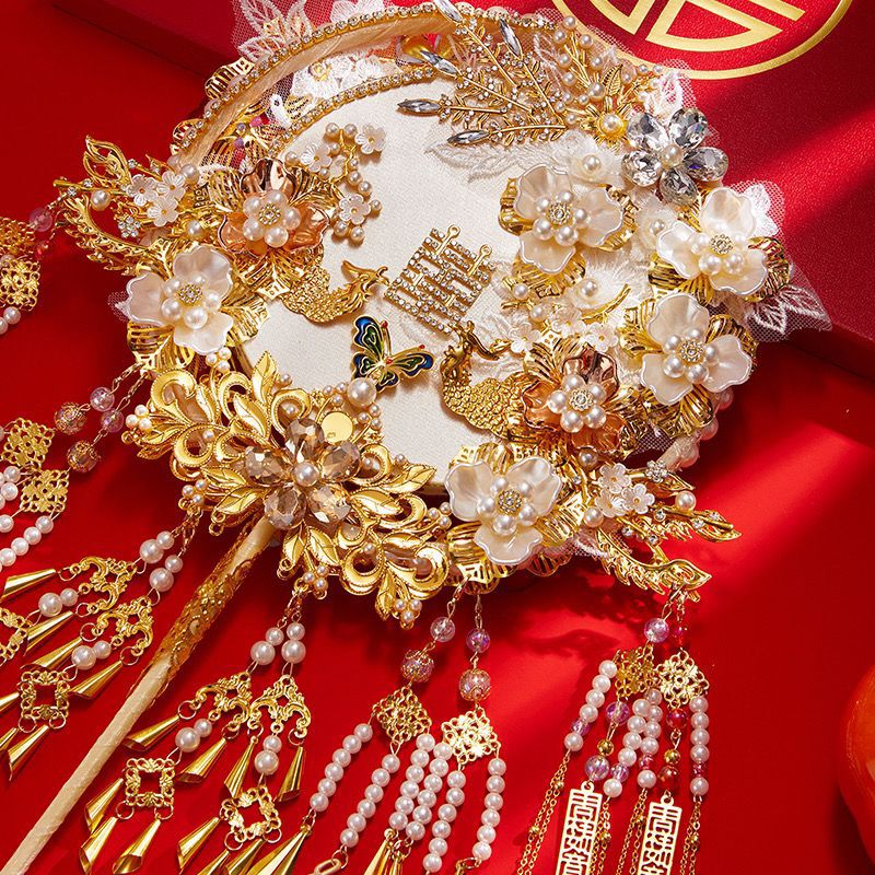 双面重工团扇新娘结婚出嫁diy材料包高级感中式婚礼秀禾喜亚马逊|undefined