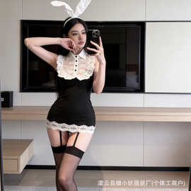 新款黑白配情趣内衣纯欲蕾丝包臀裙性感兔女郎制服OL制服小胸诱惑