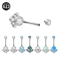 Новый G23 титановая внутренняя резьба для ногтей Aobao Zircon пупочное кольцо Гальваническое многоцветные внутренние зубы личность 14 г пирсинг пупочная пряжка
