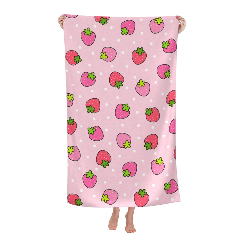 Cross-Border Foreign Trade Cartoon Strawberry Fruit Food Beach Towel Digitally Printed Bath Towel Microfiber Sports Towel