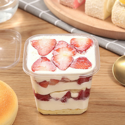 壹次性慕斯杯 千層蛋糕杯烘焙包裝盒塑料透明方盒西點打包盒木糖