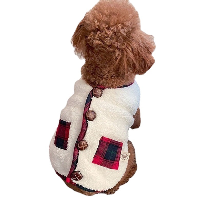 Otoño e invierno cachorro navidad chaleco de dos patas mediano y pequeño perro abrigo de terciopelo abrigo de gato gratis bufanda ropa para mascotas