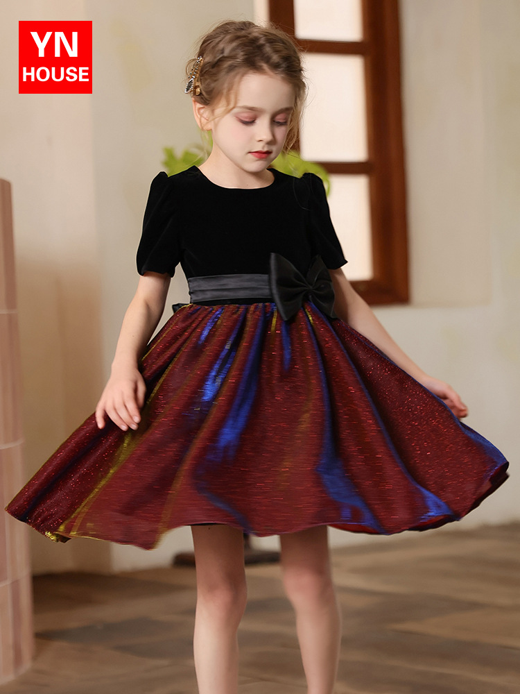 Vestido para niños, vestido de princesa de alta gama para niñas, coro de actuación para niñas, vestido de actuación de cumpleaños de manga corta