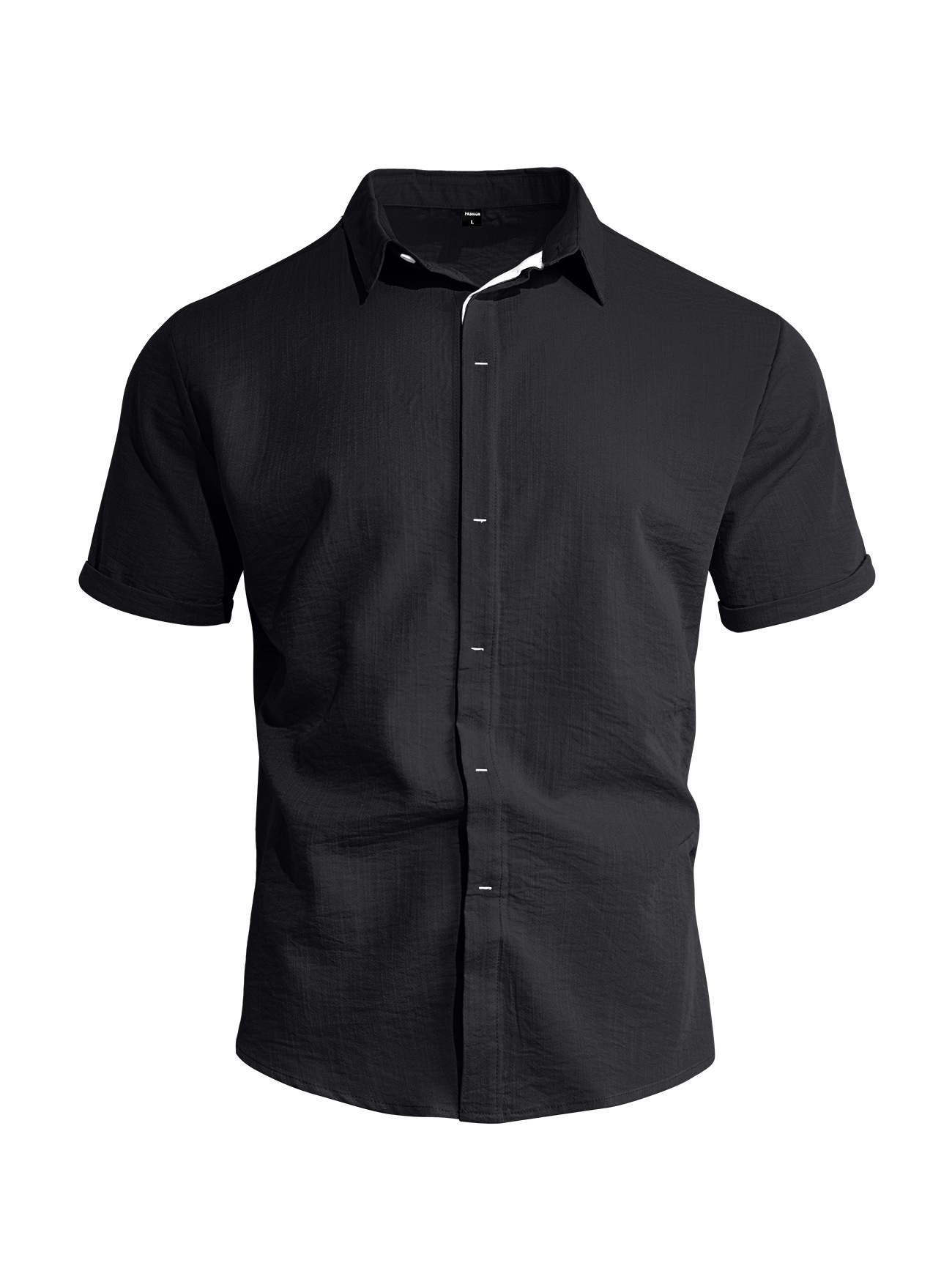 Transfronterizo Europa y América Amazon verano hombre botón de color sólido camisa casual de manga corta de tendencia de vacaciones de playa camiseta hombre