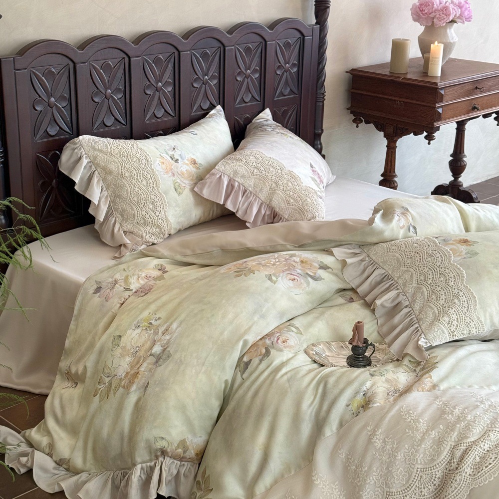 Nordic Vintage Boho Bedding Set Long-staple Cotton With Lace Trim_voghion.com