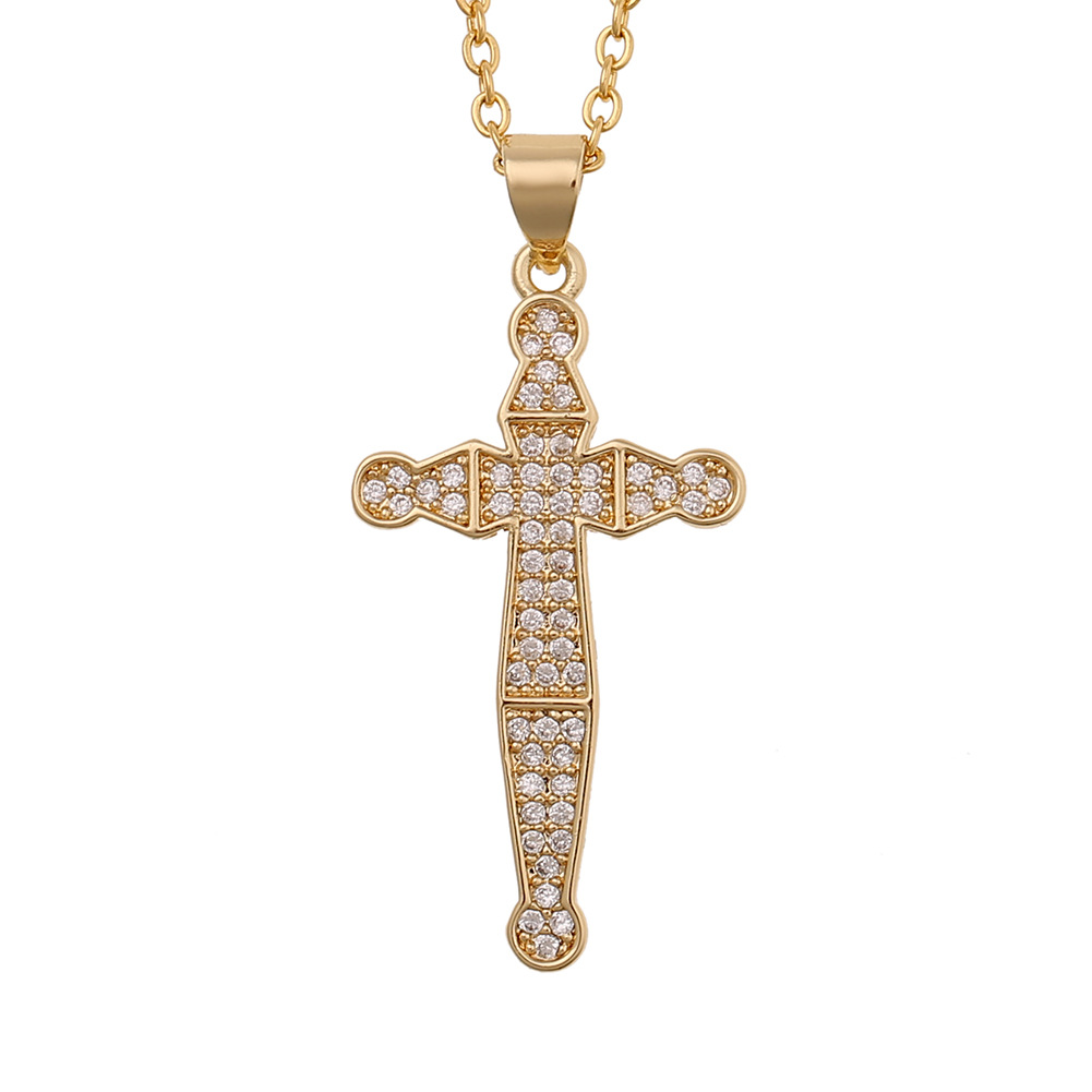 Korea Copper Micro-inlaid Zircon Cross Necklace display picture 5