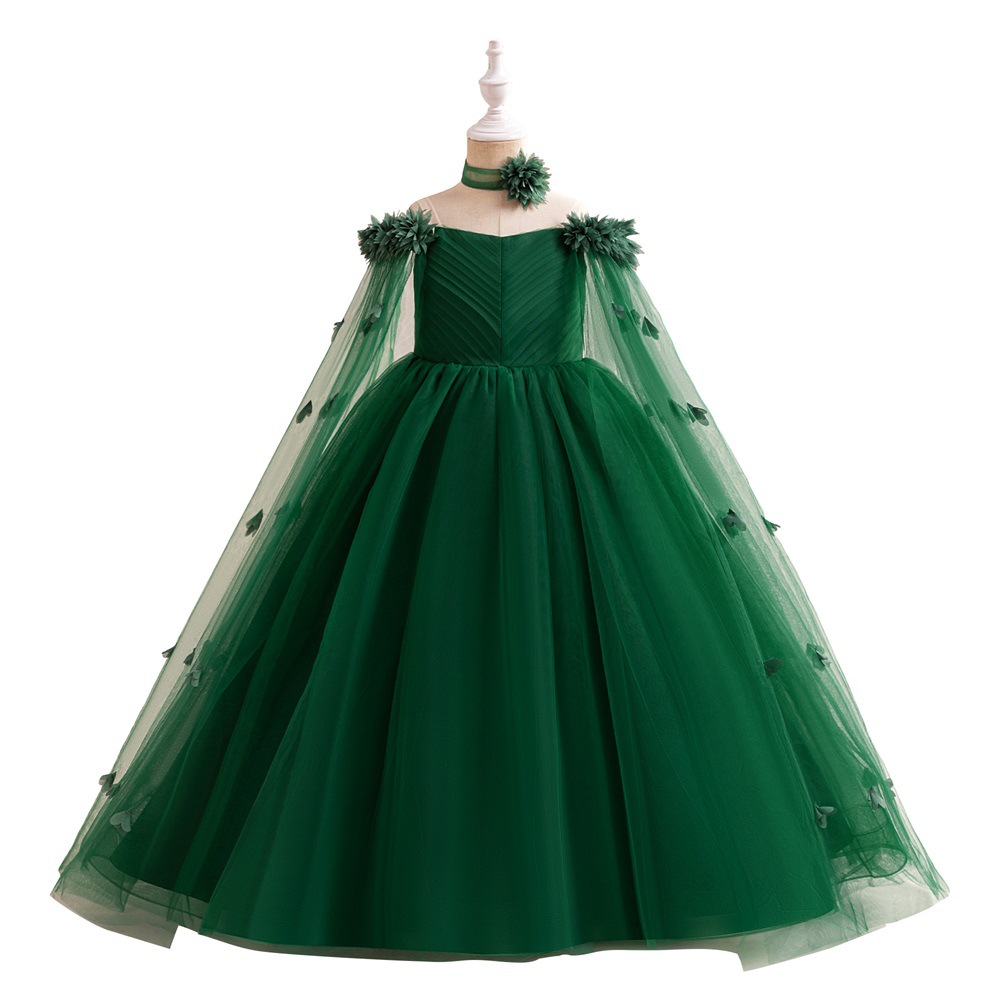Amazon vestido de niñas vestido de princesa larga vestido de niñas espectáculo vestido de malla de cola vestido de niños al por mayor