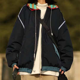 拼接双领外套春秋新款2024复古学院风棒球服设计感宽松休闲外套女