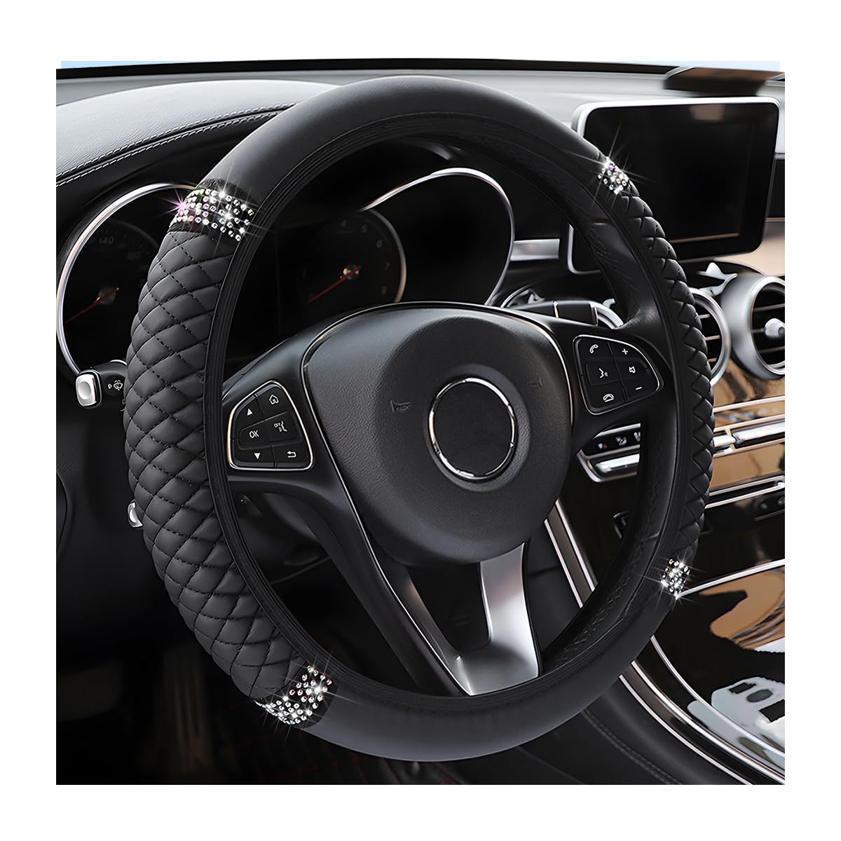 Factory Direct Sales Cross-Border Colorful Rhinestone Car Steering Wheel Cover, Leather Three-Dimensional Interior Handle Cover Without Inner Ring