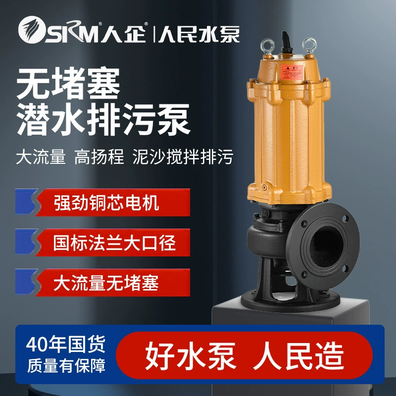 Погружной насос для сточных вод SRM Shanghai People's Sewage Pump 380В, бытовой водяной насос для перекачки сточных вод и грязи, электрический, чугунный.