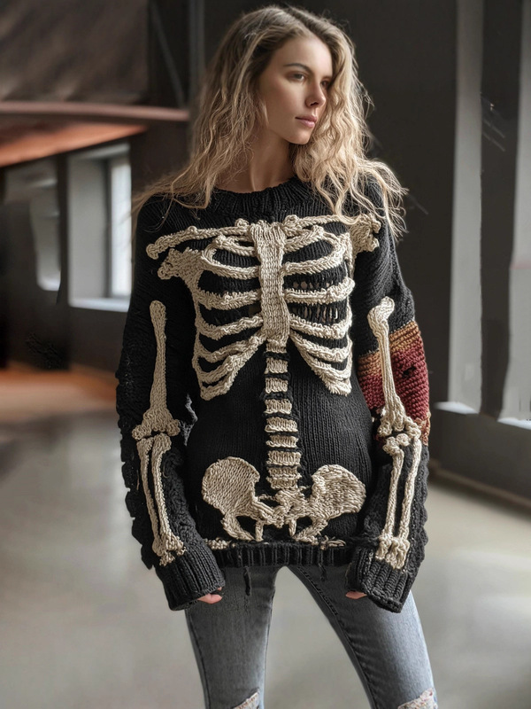 欧美万圣节爆款3D数码印花女装圆领宽松毛衣手感人体卫衣休闲时尚|undefined