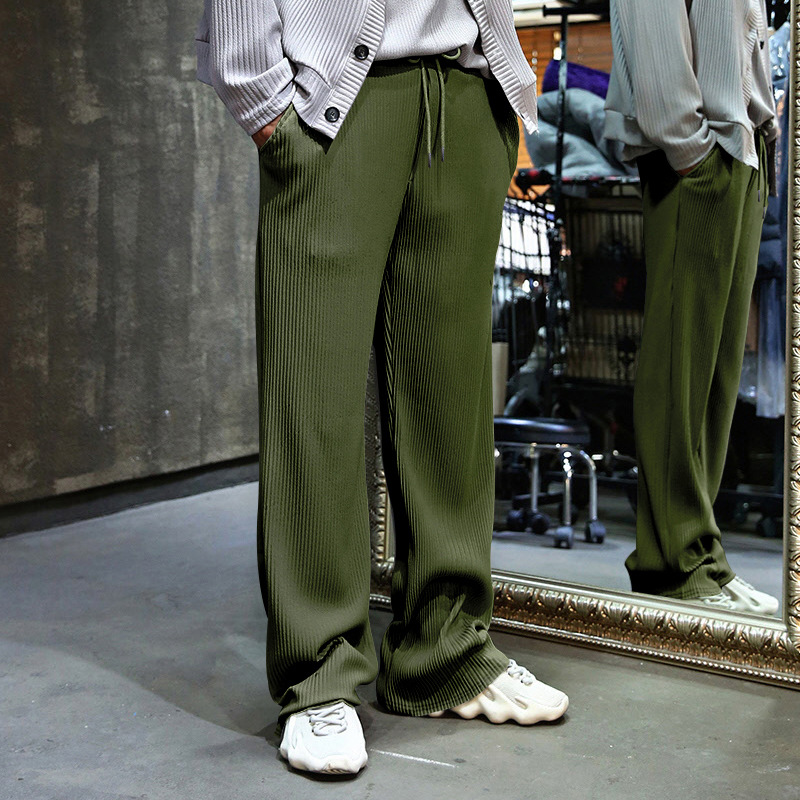 2024 Spring and Autumn Men's Casual Loose Straight Tube with Hanging Stripes High Waist Wide Leg Pants_voghion.com