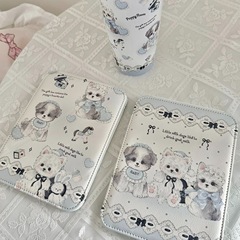 バレエスタイルブルー子犬折りたたみミラー化粧鏡puレザー素材防水両面パターンデザインミラー学生