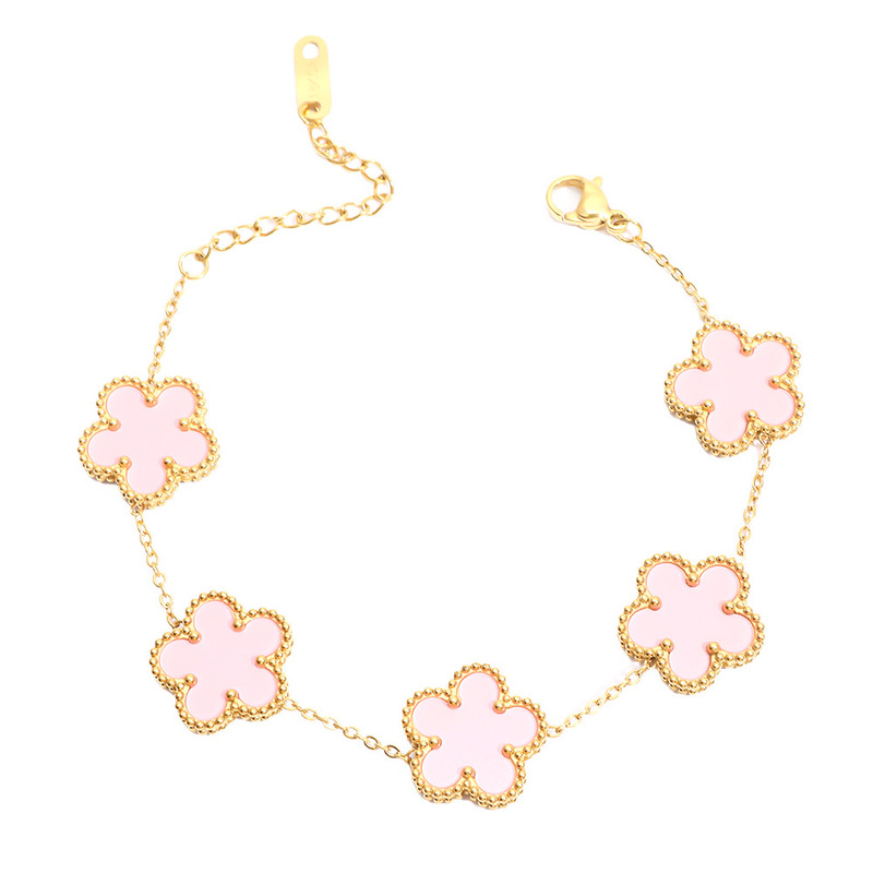 ヨーロッパとアメリカのクロスボーダー四つ葉の花ジルコンブレスレットステンレス鋼の新しいブレスレット女性のファッションライト高級フラワーエメラルドブレスレット|undefined