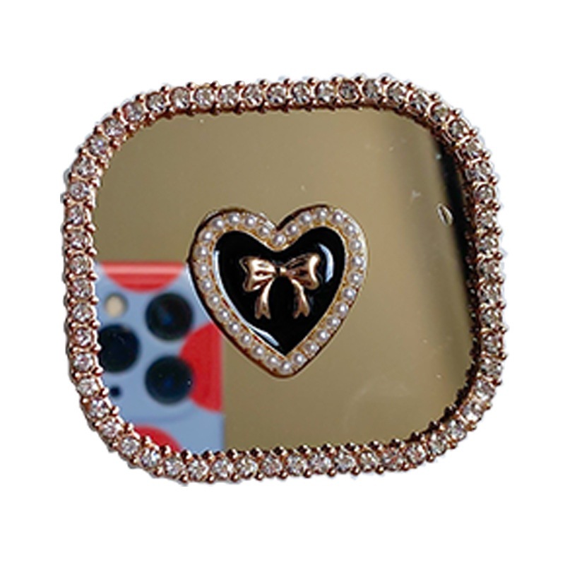 Mobile phone holder, mirror, back sticker, retractable airbag, love square rhinestone, Ins style, luxurious folding and_voghion.com