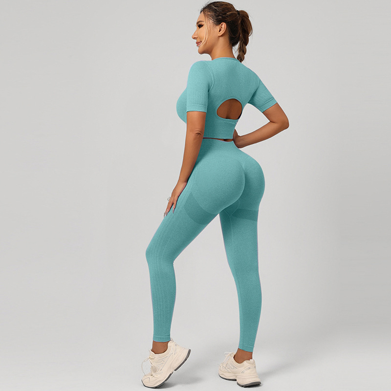 ropa interior deportiva transfronteriza mangas cortas pantalones cortos pantalones largos set mujer antichoque correr de alta intensidad yoga acondicionamiento físico espalda image 30