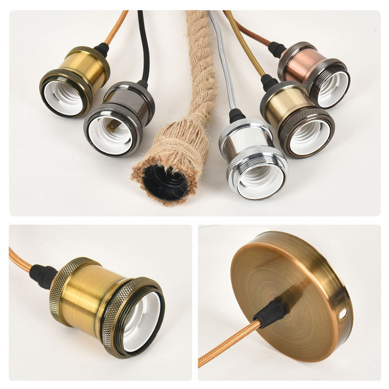 Edison vintage bar cafe macrame lamp head pendant cord matches lamp head base E27 screw in cord
