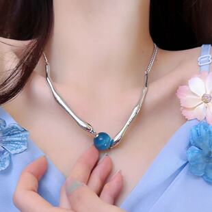 Y2K Necklace Female Punk Mechanical Style Niche Design Collar Blue Opel Necklace Personalized All-match