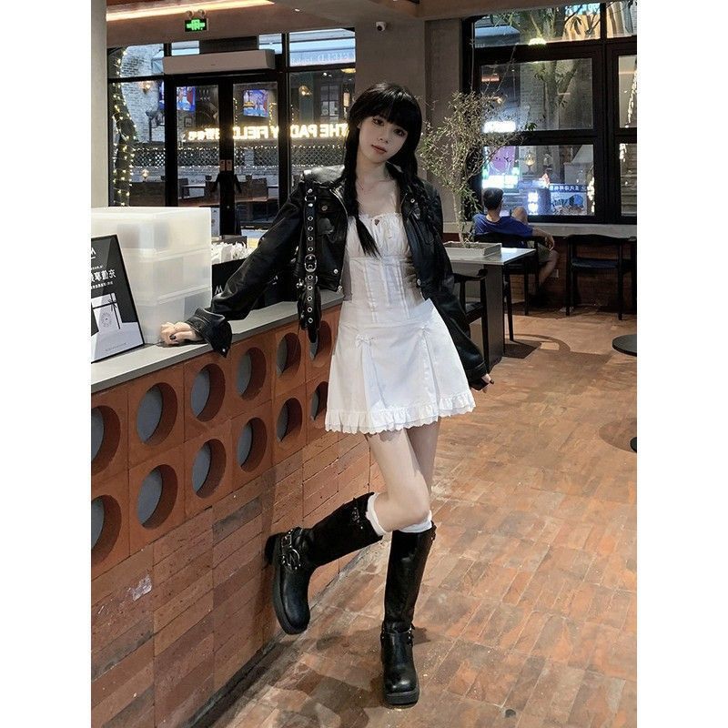 レザージャケット女性のための春と秋 2025 新しいデザインレトロブラウンホットガール甘くてクールなショートオートバイ pu レザージャケット|undefined