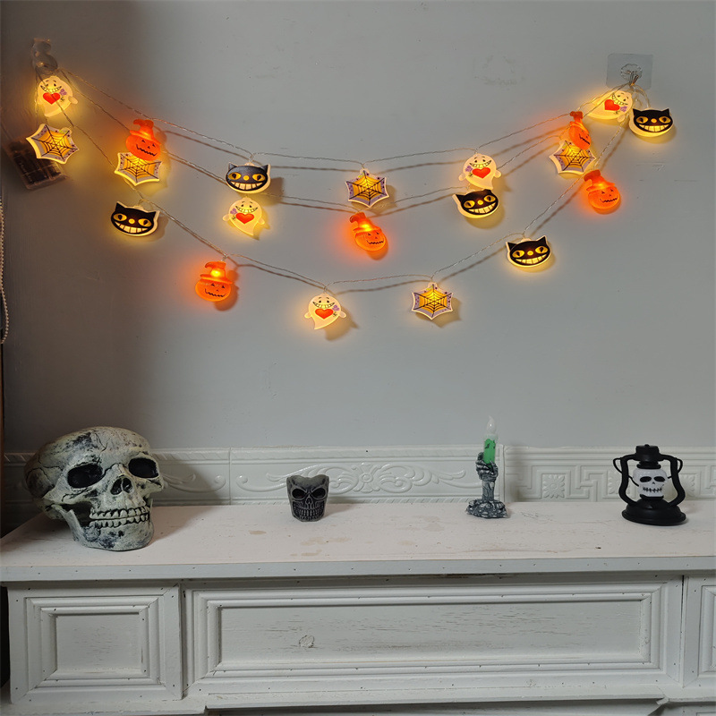新款led南瓜灯串万圣节电池灯幽灵骷髅猫咪串灯节日装饰彩灯串灯