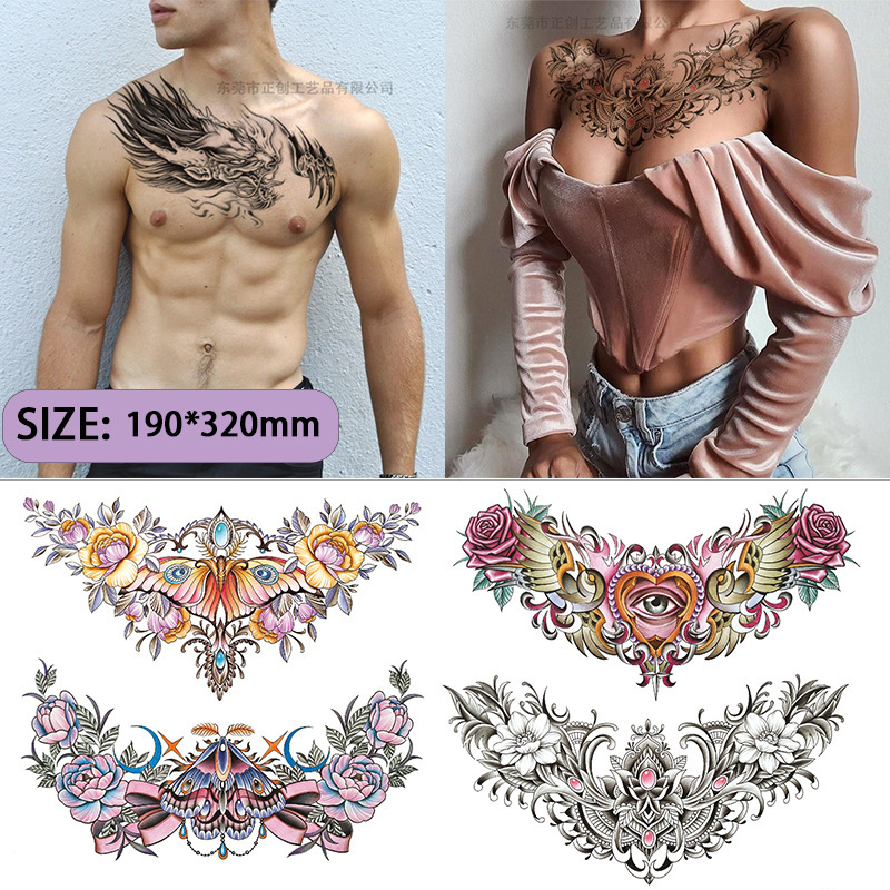 Color Chest Tattoo Sticker Temporary Big Figure Tattoo Sticker Men's and Women's Tattoo Sticker Lasting Waterproof Chest Tattoo Sticker