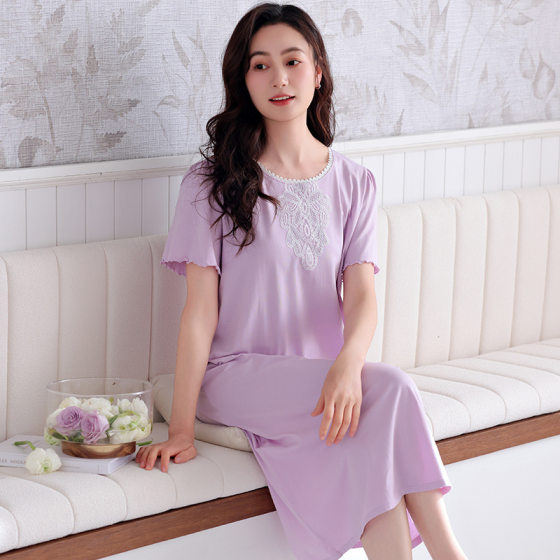 2024 New Style Pajamas Summer Pajamas Women's Summer Short Sleeve Modal Middle-aged Mother Dress Home Clothes