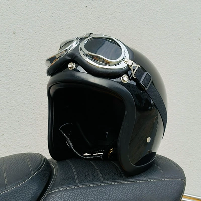 Motosiklet kaskı (dəbilqə) 500Tx Helmet Half Helmet - bright-black-aviator-glasses-s