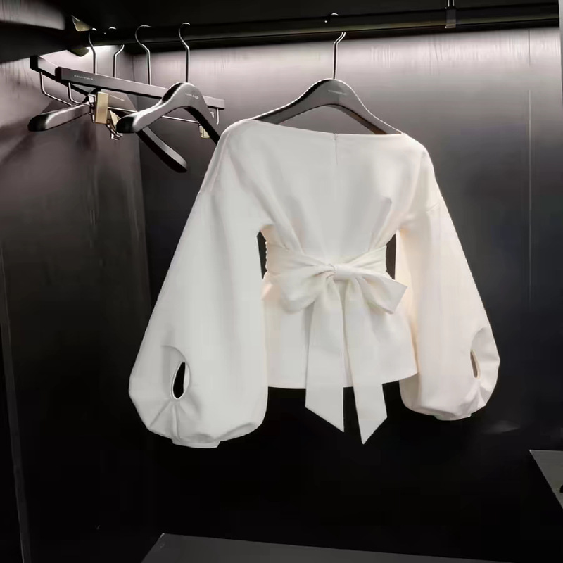 French-style white lantern sleeve tie-waist shirt for women, elegant and stylish, perfect for commuting, super attractive and unique French-style white lantern sleeve tie-waist shirt for women, elegant and stylish, perfect for commuting, super attractive and unique