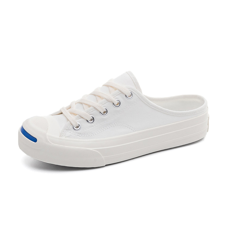 Zapatos de lona de mitad de diapositiva de mujer sonrisa abierta soporte de prueba personalizada negro y blanco F03 image 8