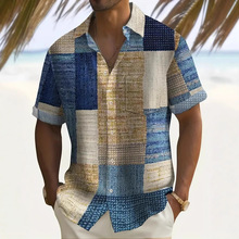 夏季新款男士休闲度假几何图案印花短袖衬衫外贸速卖通男装衬衣